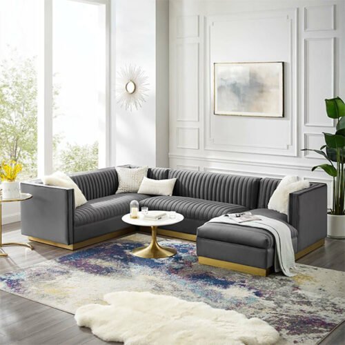 Wide Velvet Symmetrical Sectional Sofa