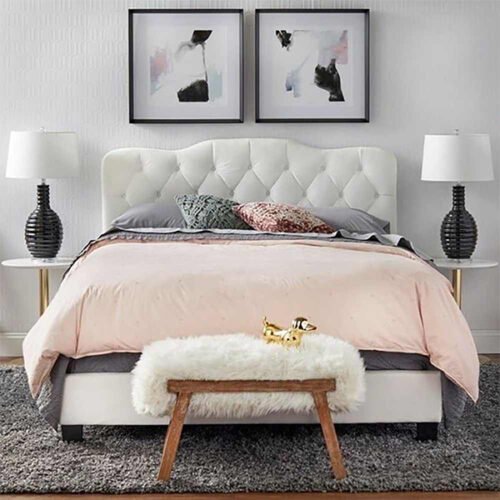 camel tufted Headboard bed