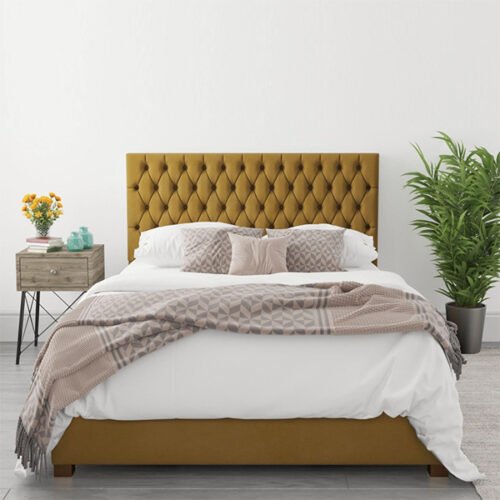 velvet tufted headboard bed 1