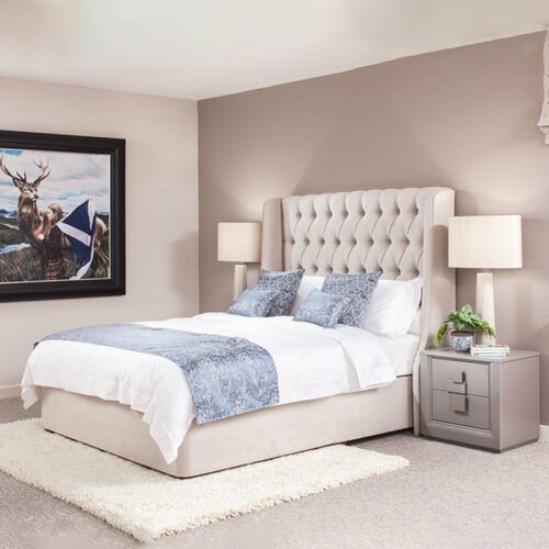 winged headboard bed